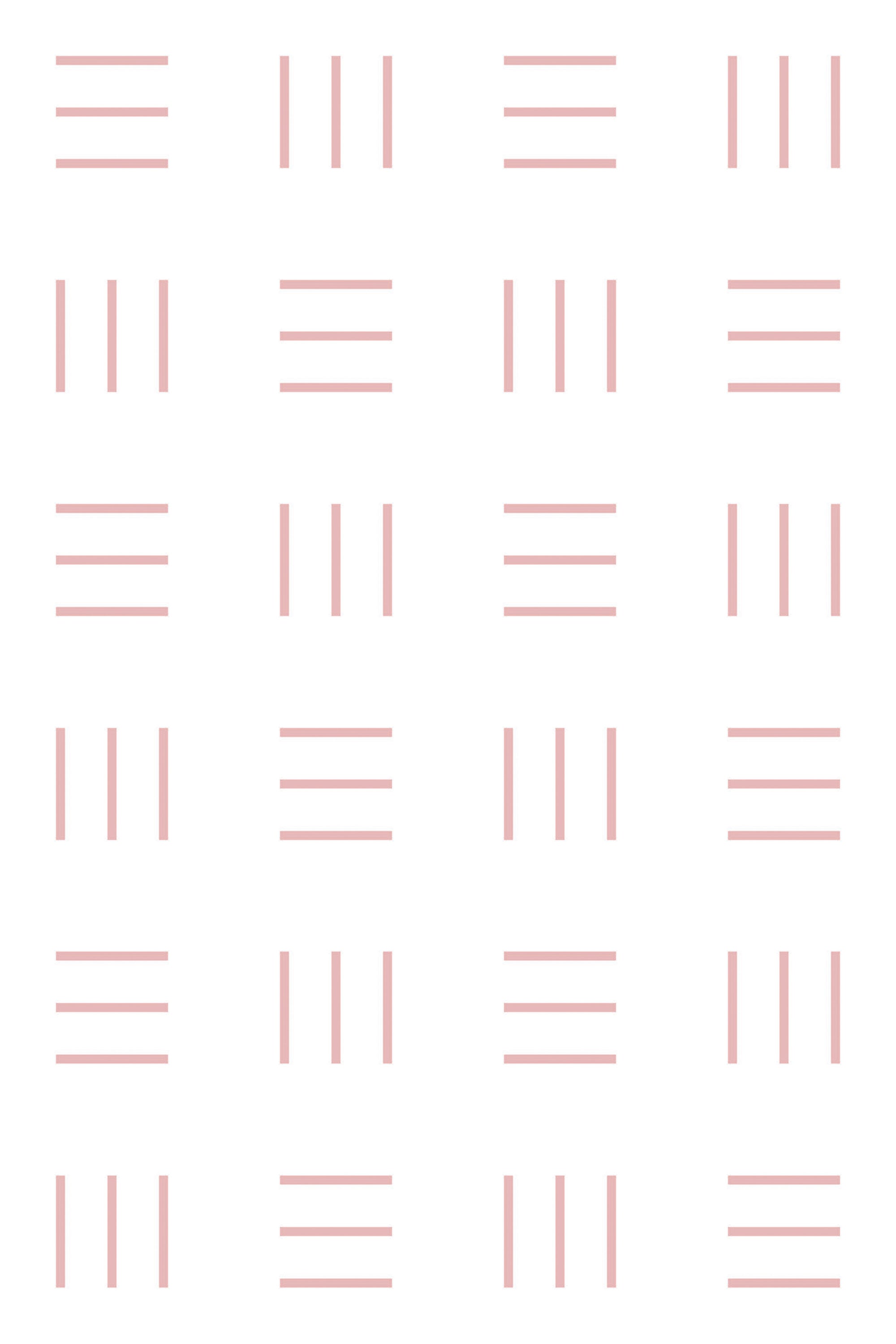 Alternating patterns of vertical, horizontal, and stacked pink lines on a white background. Peel and stick removable wallpaper.