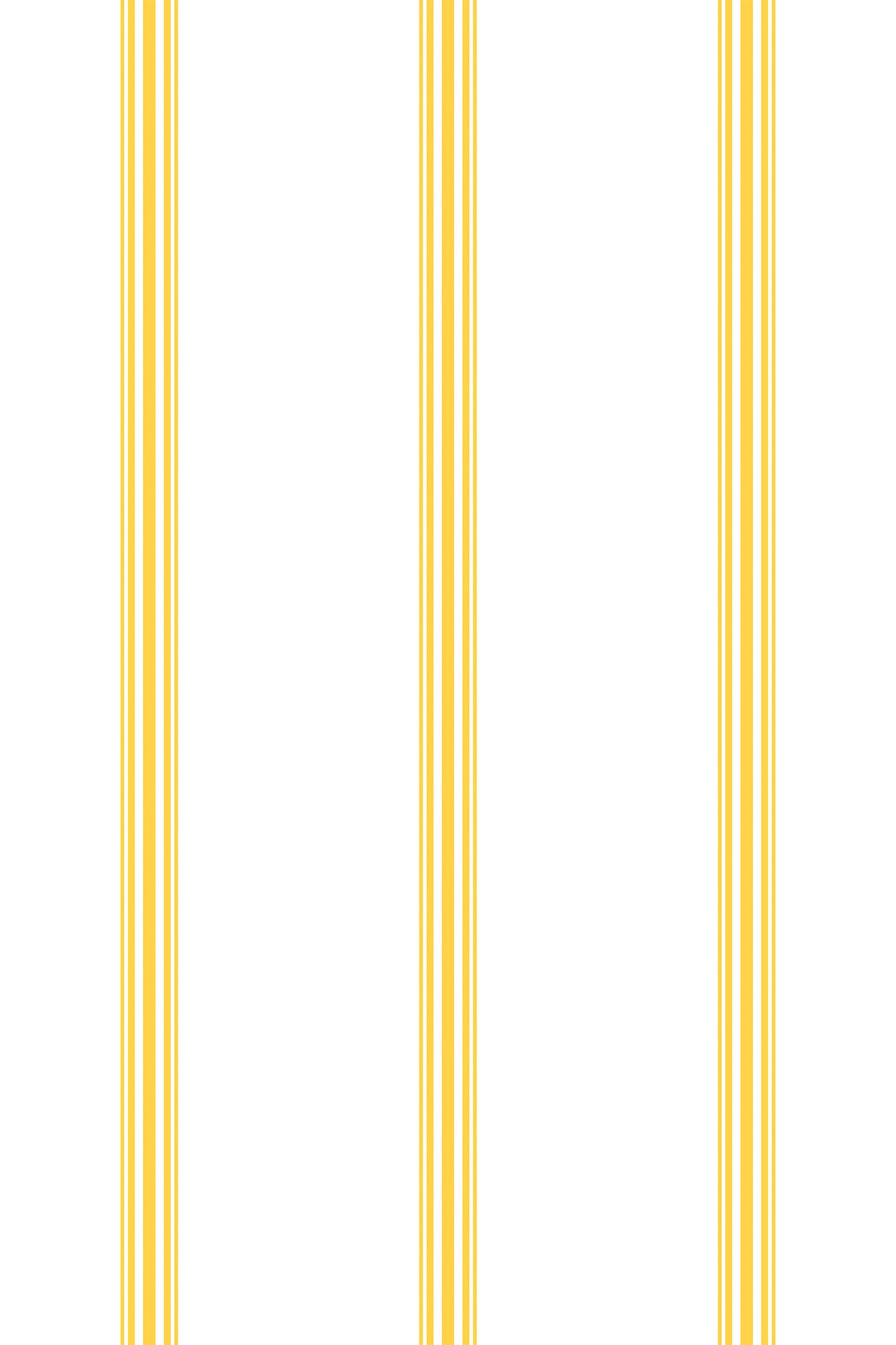 Yellow and gold vertical stripes with varying widths in an organized pattern on a white background. Peel and stick removable wallpaper.