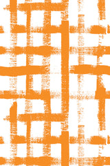 Orange crisscross brush strokes form a grid pattern against a white background, creating a textured, abstract design. Peel and stick removable wallpaper.