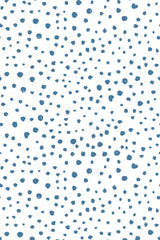 Blue speckled dots of varying sizes scattered randomly across a white background, creating a playful and modern pattern. Peel and stick removable wallpaper.