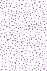 Purple irregular dots scattered on a white background create a playful, whimsical, and modern design. Peel and stick removable wallpaper.