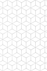 Black and white geometric wallpaper with a repeating 3D cube pattern. Peel and stick removable wallpaper.