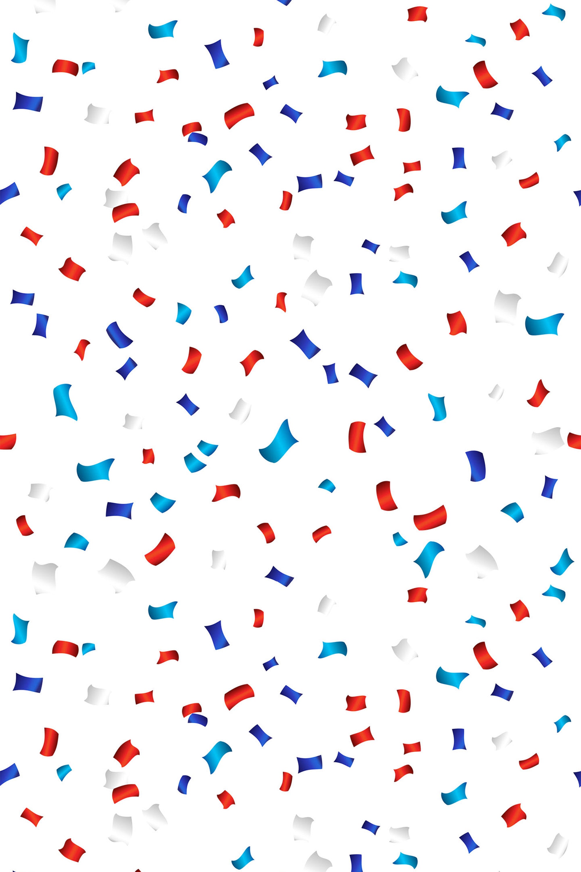 Red, white, and blue confetti scattered on a white background, ideal for a patriotic celebration. Peel and stick removable wallpaper.