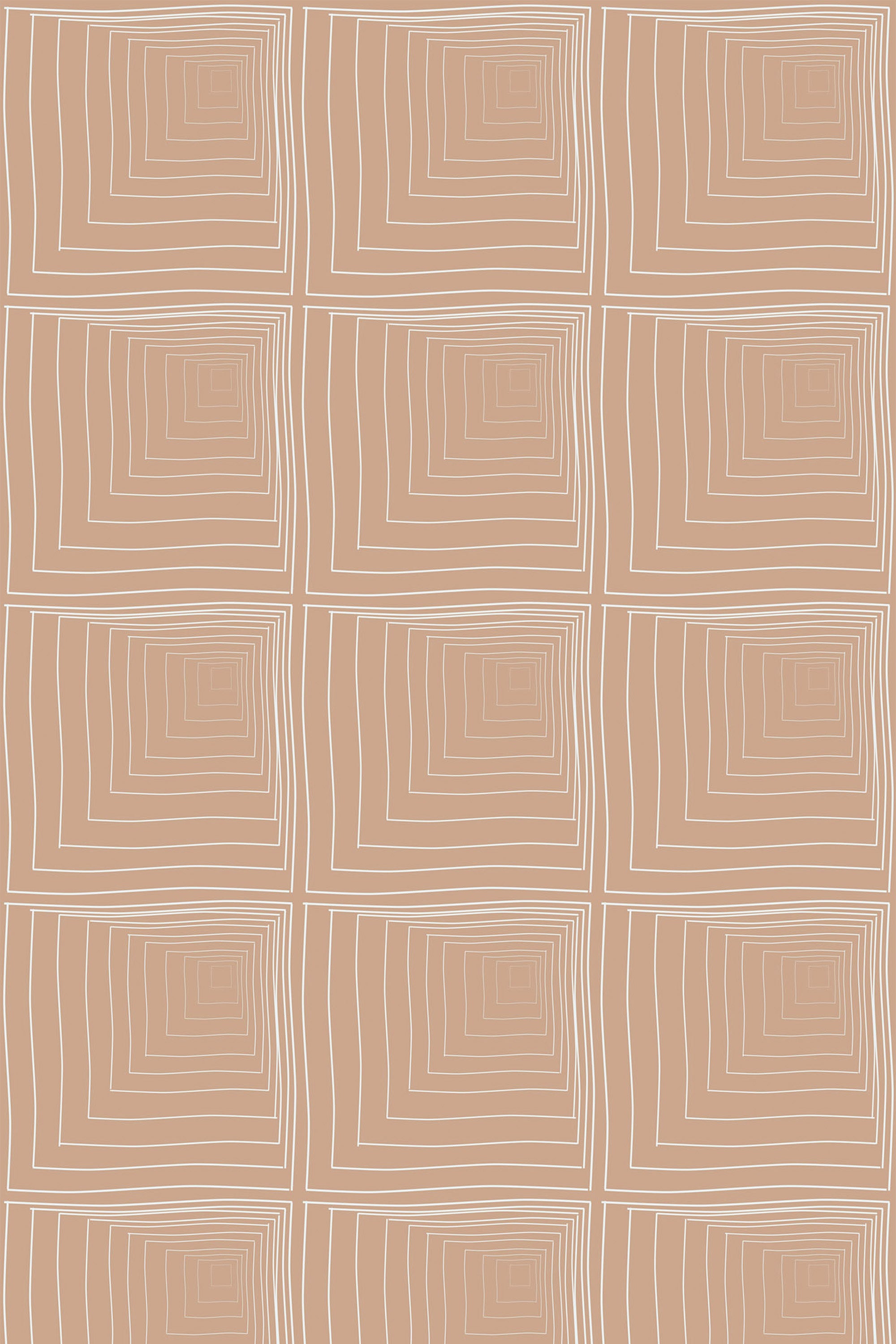 Abstract, beige and white geometric squares with hand-drawn lines arranged in a repeating grid pattern on a neutral background, peel and stick removable wallpaper.