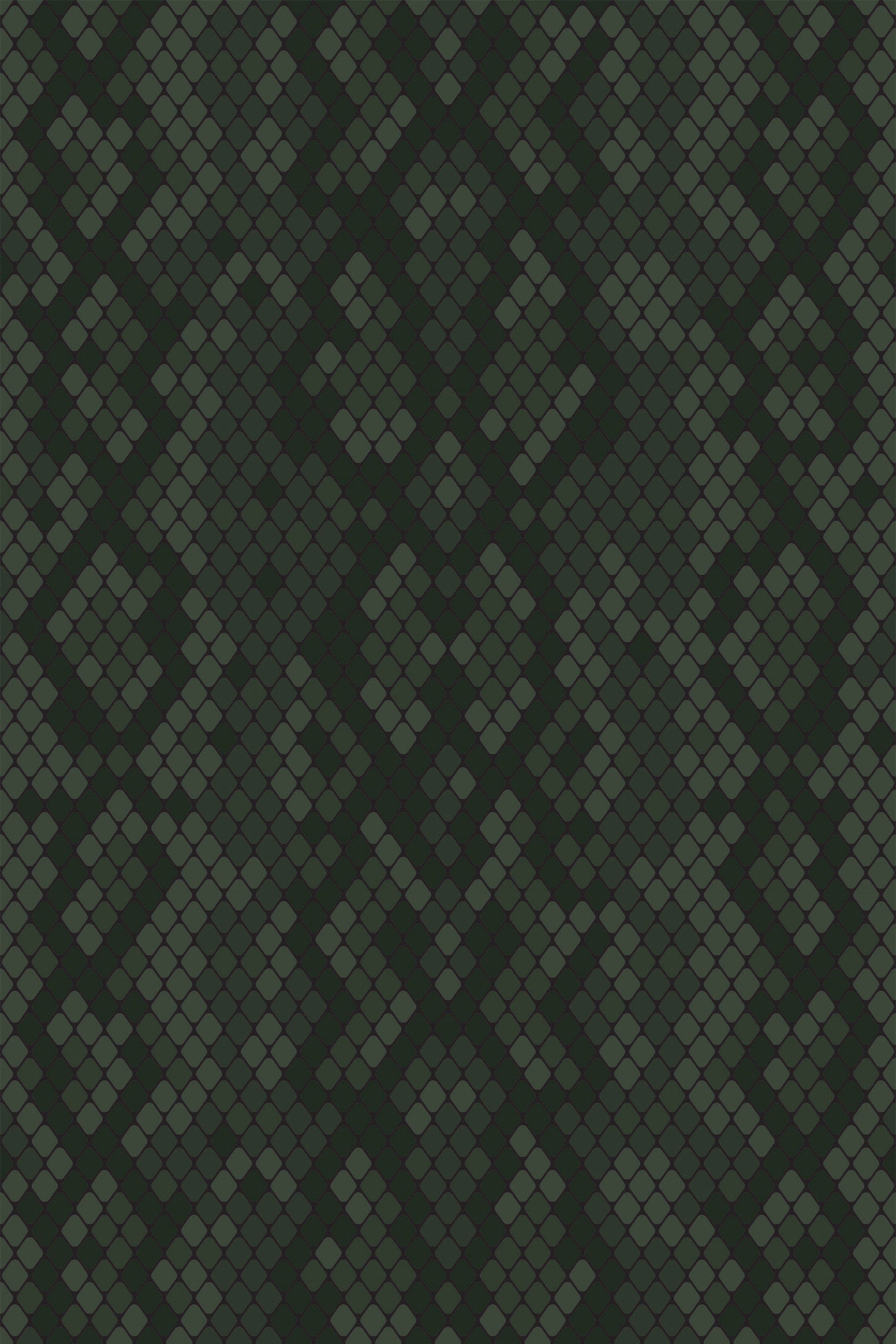 A repeating pattern resembling snake skin with a textured appearance featuring small, diamond-shaped scales in shades of dark green for peel and stick removable wallpaper.