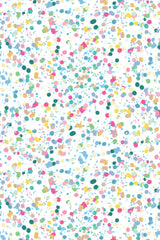 Colorful ink splatters in various sizes scattered randomly on a white background, with shades of pink, blue, green, yellow, and brown. Peel and stick removable wallpaper.