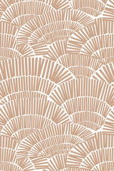 Abstract arch pattern with bold, curved, and linear segments in a neutral beige tone on a white background, creating a modern, geometric repeat design, peel and stick removable wallpaper.