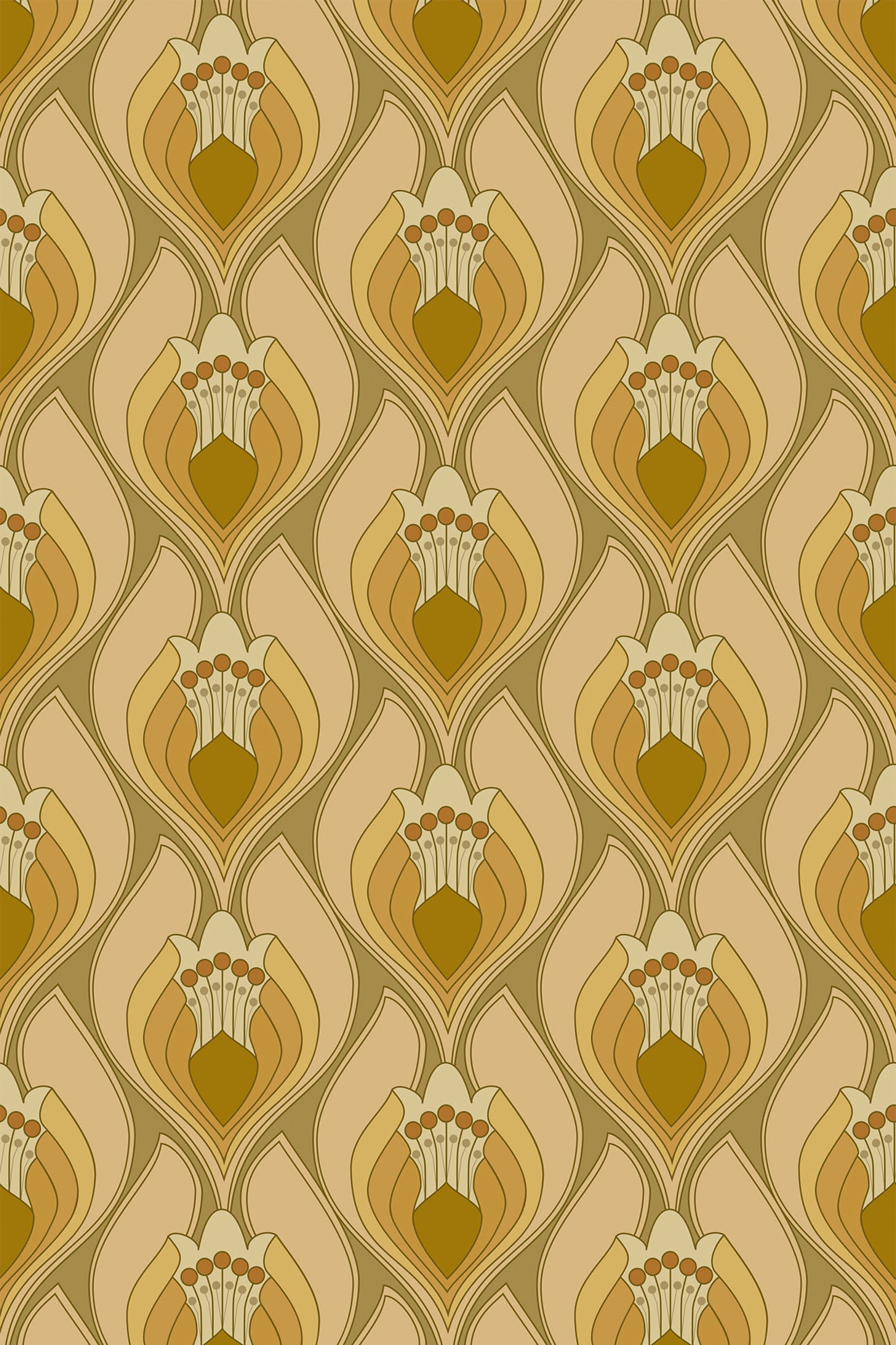 Yellow Retro Floral Removable or Traditional Wallpaper, image size:2000x3000
