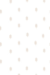 Simple repeating pattern of small, minimalist trees evenly spaced on a white background, creating a uniform and understated look. Peel and stick removable wallpaper.