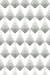 Geometric Art Deco design with overlapping triangles in shades of green, gray, and orange against a white background. Peel and stick removable wallpaper.