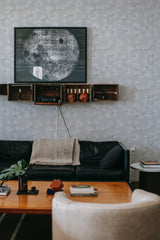 Wallpaper with a subtle Boho tree pattern and delicate branches, providing a natural and calming aesthetic. The traditional wallpaper.