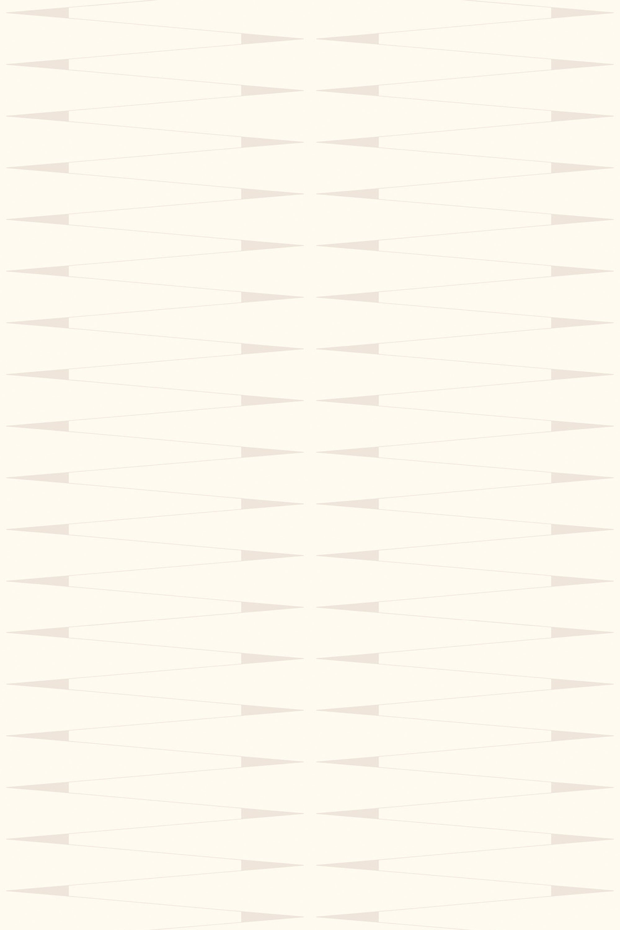 Zig zag stripe pattern with soft beige arrow-like shapes horizontally arranged on an off-white background, peel and stick removable wallpaper.