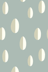 Repeating pattern of softly rounded beige raindrop shapes with a subtle gradient on a muted sage green background, peel and stick removable wallpaper.