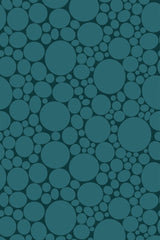 A repeating pattern of various-sized blue circular spots on a darker blue background. Peel and stick removable wallpaper.