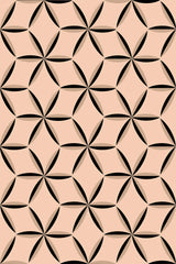 A repeating geometric pattern of black star-like shapes on a beige background, forming an interlocking tile design. Peel and stick removable wallpaper.