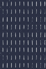 Navy blue wallpaper with white brush stroke lines arranged in a vertical pattern, accented by scattered dots. Peel and stick removable wallpaper.