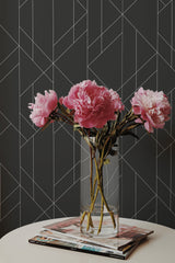Self-adhesive Black bold art deco wallpaper with intricate geometric patterns creating a modern, sophisticated look.