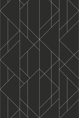 A geometric pattern with fine white lines forming interconnected shapes, including diamonds, triangles, and rectangles on a black background, peel and stick removable wallpaper.