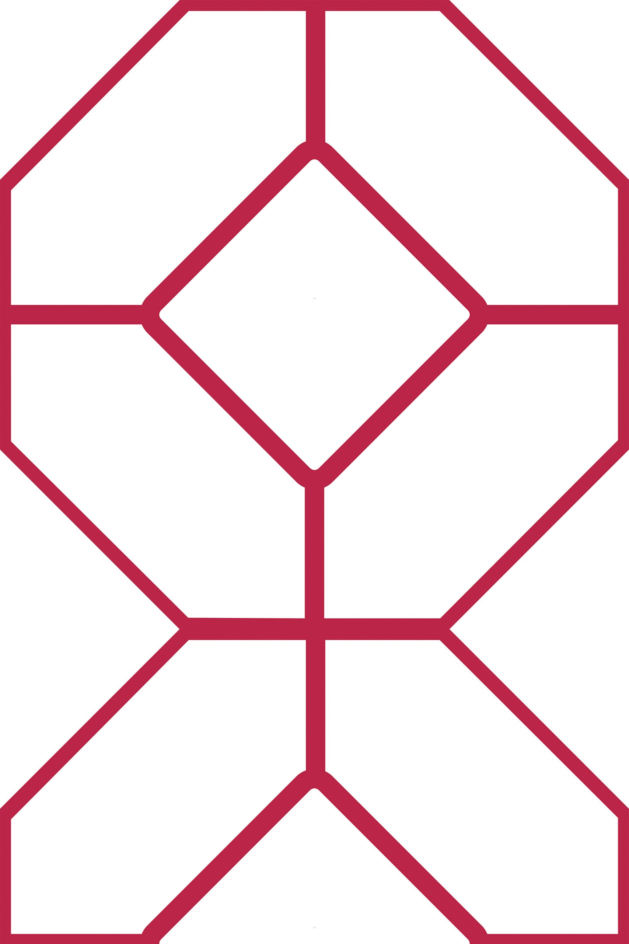 A repeating geometric pattern with interconnected shapes in a bold Viva magenta color, forming a lattice-like structure. The design creates a modern and vibrant look. Peel and stick removable wallpaper.