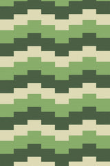 Green geometric wave pattern with alternating shades of green and off-white, creating a zigzag design with a textured appearance. Peel and stick removable wallpaper.