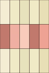 Alternating vertical tiles in shades of cream, muted green, and warm pinks with brown grout lines. Peel and stick removable wallpaper.