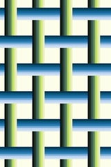 A repeating design with interwoven vertical and horizontal stripes in green and blue gradients on a light background. This 15th-century-inspired pattern offers a modern geometric aesthetic in peel and stick removable wallpaper.