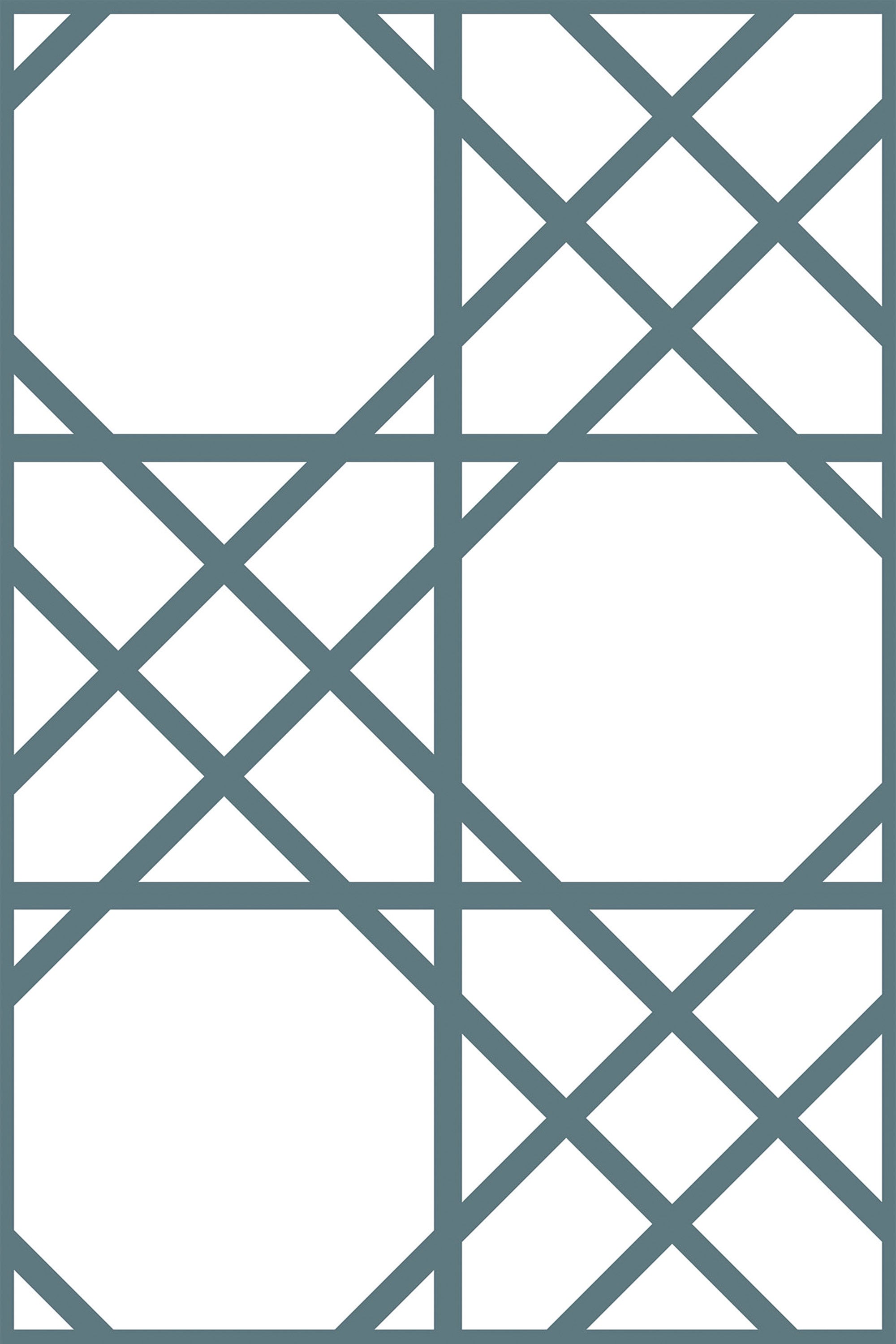 White background with a geometric design featuring a grid of squares and diagonals in a teal color. The Oriental tile pattern offers a modern and minimalist look. Peel and stick removable wallpaper.