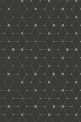 Geometric dots pattern with small circles connected by thin lines forming diamond shapes on a dark background, peel and stick removable wallpaper.