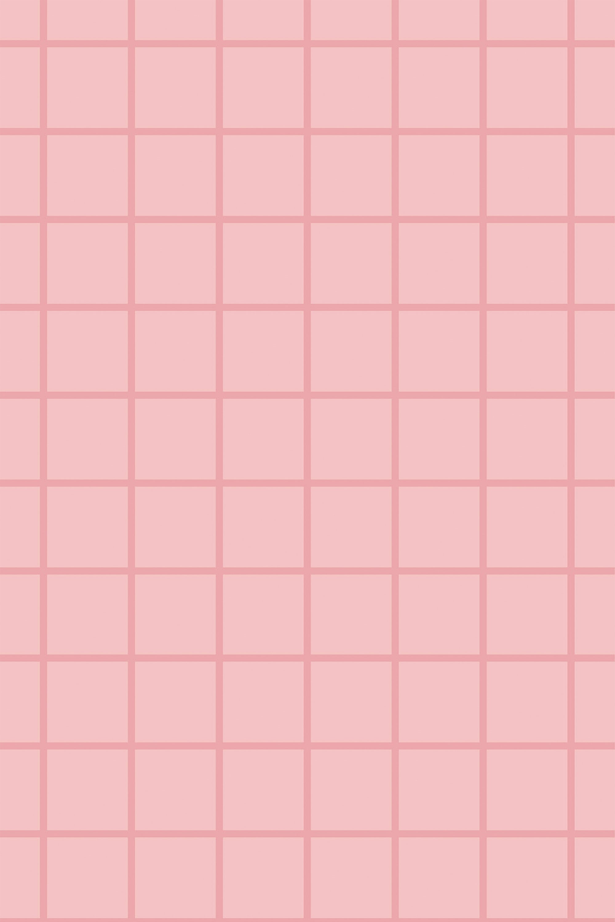 Soft baby pink plaid pattern with evenly spaced horizontal and vertical lines creating a grid on a pale background, peel and stick removable wallpaper.
