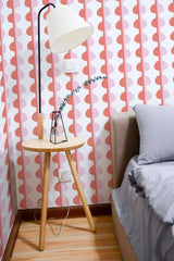 Self-adhesive wallpaper with a Pink eclectic stripe design, featuring alternating wavy stripes in shades of pink and red on a white background.
