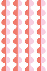 Alternating vertical stripes in soft pink and coral red. The stripes have a stylized, organic shape that repeats symmetrically along the white background. Peel and stick removable wallpaper.