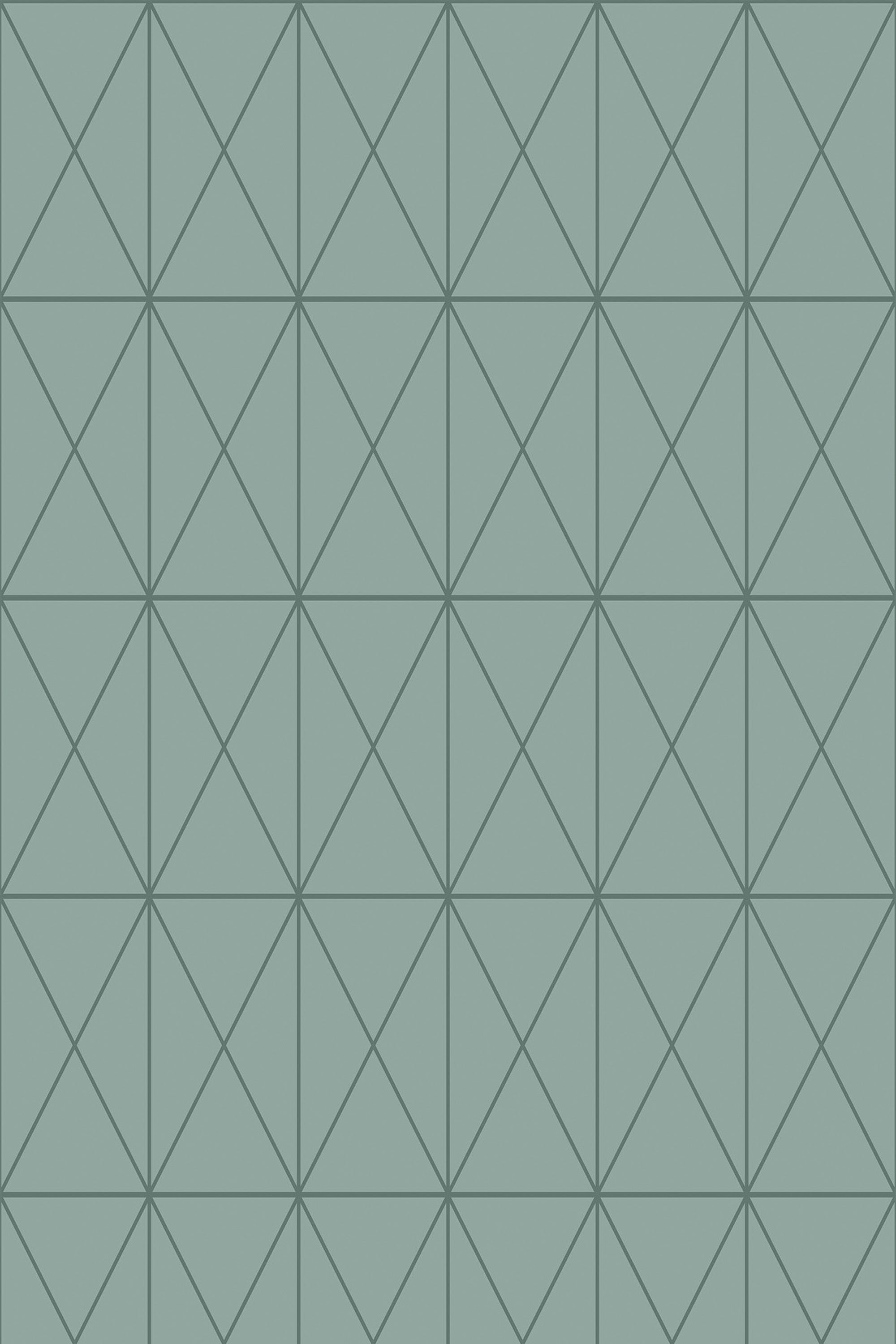 Green geometric tile pattern with interconnected diamond shapes forming a grid on a light green background. Peel and stick removable wallpaper.