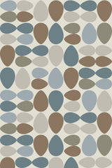 A repeating pattern of abstract, oval eggs in shades of blue, green, brown, and beige, arranged in a grid with slightly irregular spacing on a light background. The design has a mid-century modern aesthetic with a natural, organic feel. Peel and stick removable wallpaper.