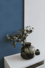 Self-adhesive wallpaper in a serene blue hue with subtle turtle patterns.