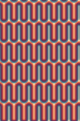 Purple retro wave pattern, with bold, wavy lines in shades of purple, red, and orange forming a repeating geometric design. Peel and stick removable wallpaper.