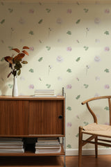Self-adhesive wallpaper with a delicate watercolor blossoms design, featuring soft pastel flowers and green leaves scattered across a light cream background.