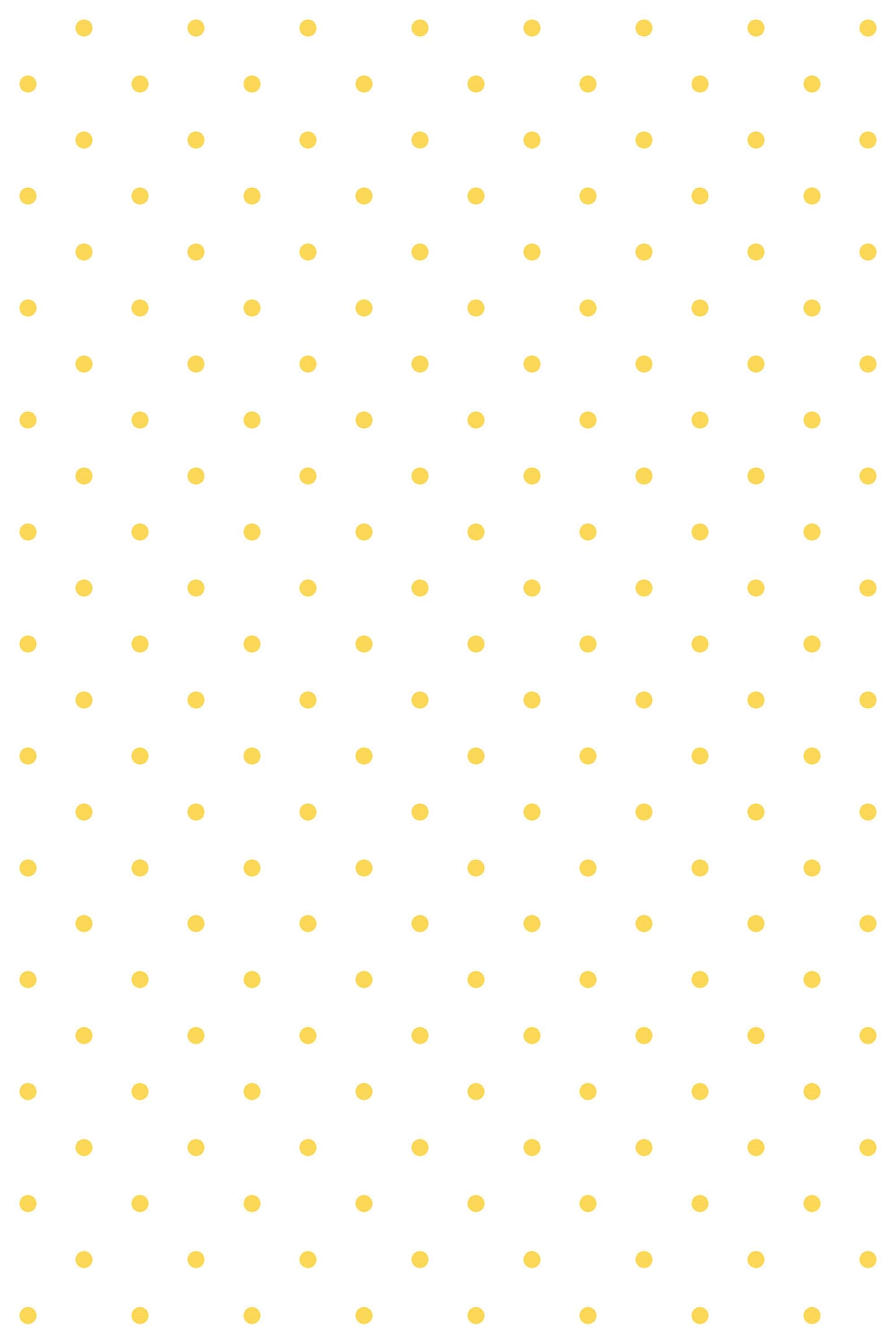 Yellow polka dots on a white background pattern, peel and stick removable wallpaper.
