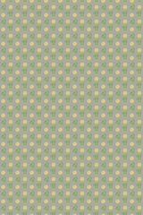 A wallpaper pattern with small, illustrated clementine oranges surrounded by green leaves on a muted green background, arranged in a grid-like, repeating formation. Peel and stick removable wallpaper.