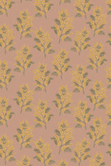 Autumn-inspired wallpaper with a pattern of yellow fall flowers on a peach background, peel and stick removable wallpaper.
