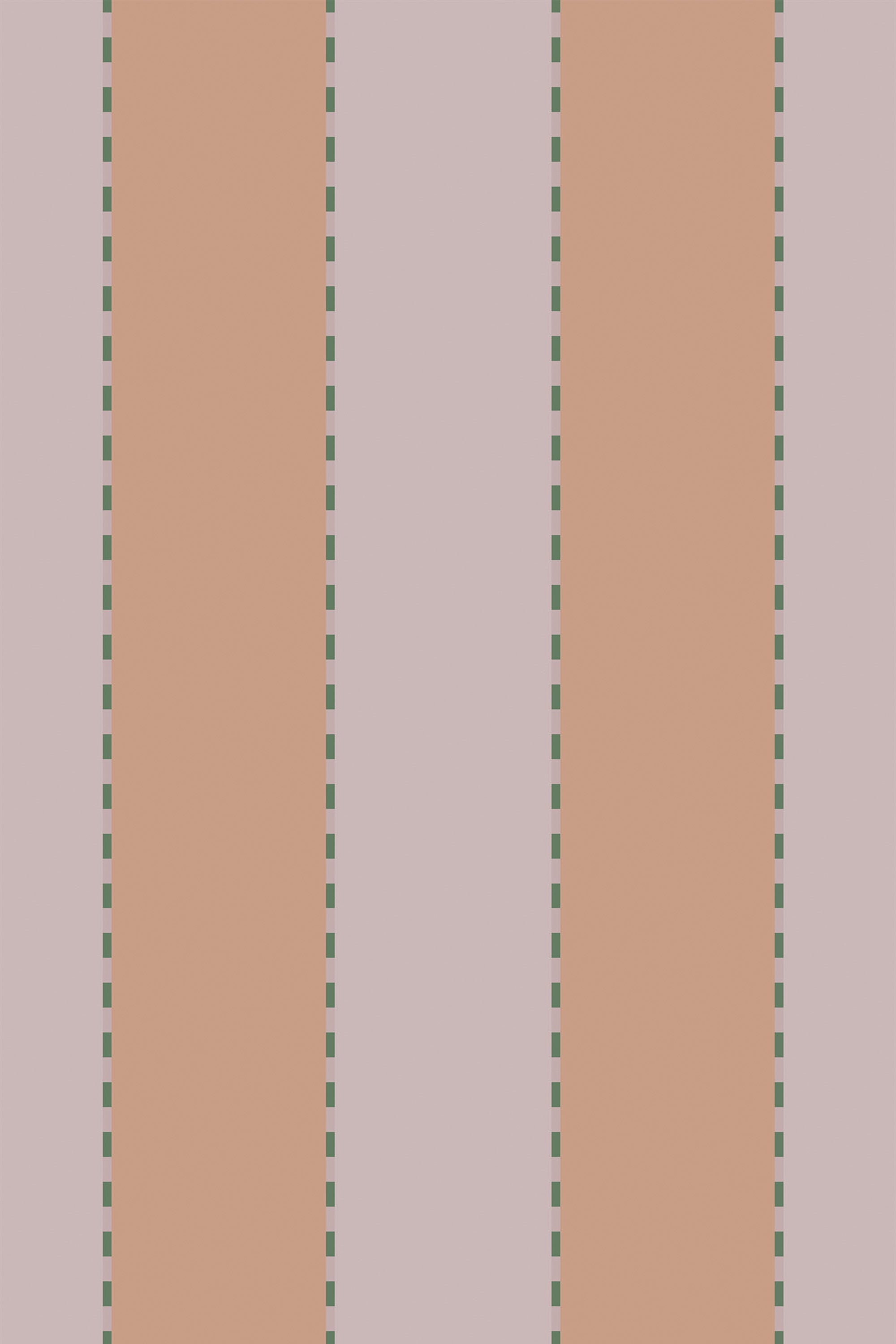 Alternating wide vertical stripes of soft pink and peach colors, with thin green dotted lines between the stripes for a subtle accent, peel and stick removable wallpaper.