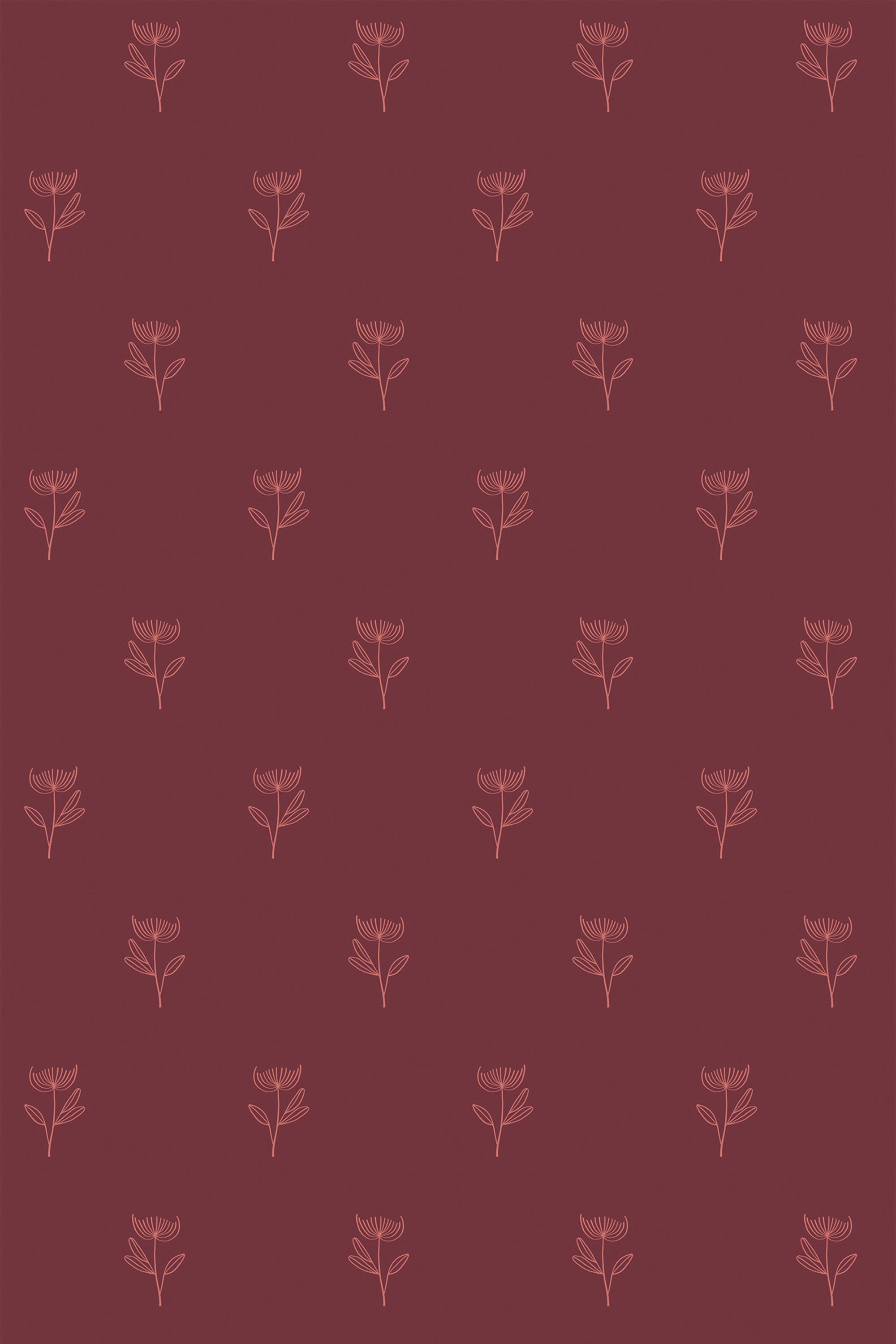 A pattern of small, delicate autumn flowers on a deep red background, arranged in a repeating design suitable for cozy interior decoration, peel and stick removable wallpaper.