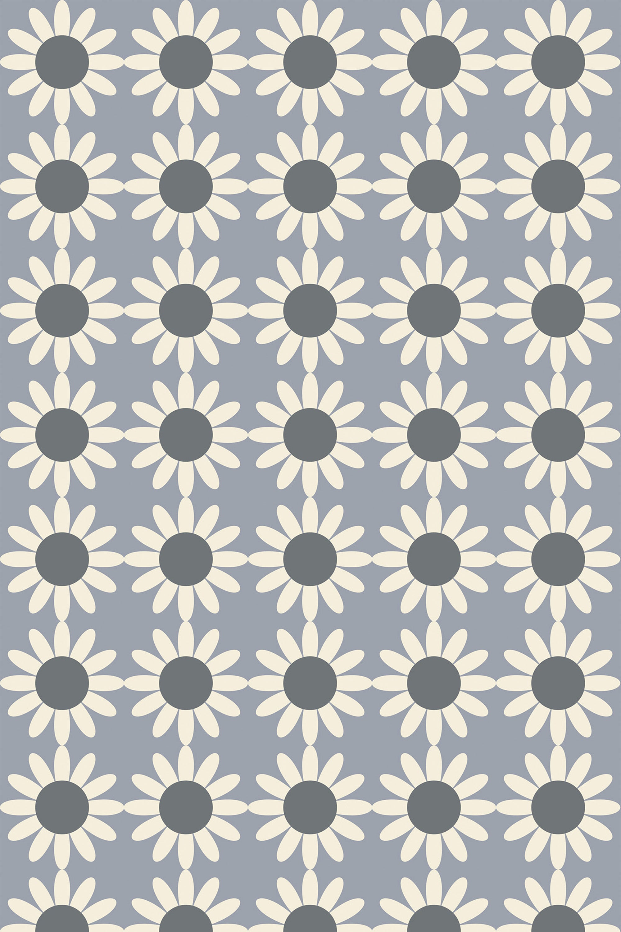 A pattern of stylized blue and white flowers on a neutral background, forming a seamless decorative motif for peel and stick removable wallpaper.