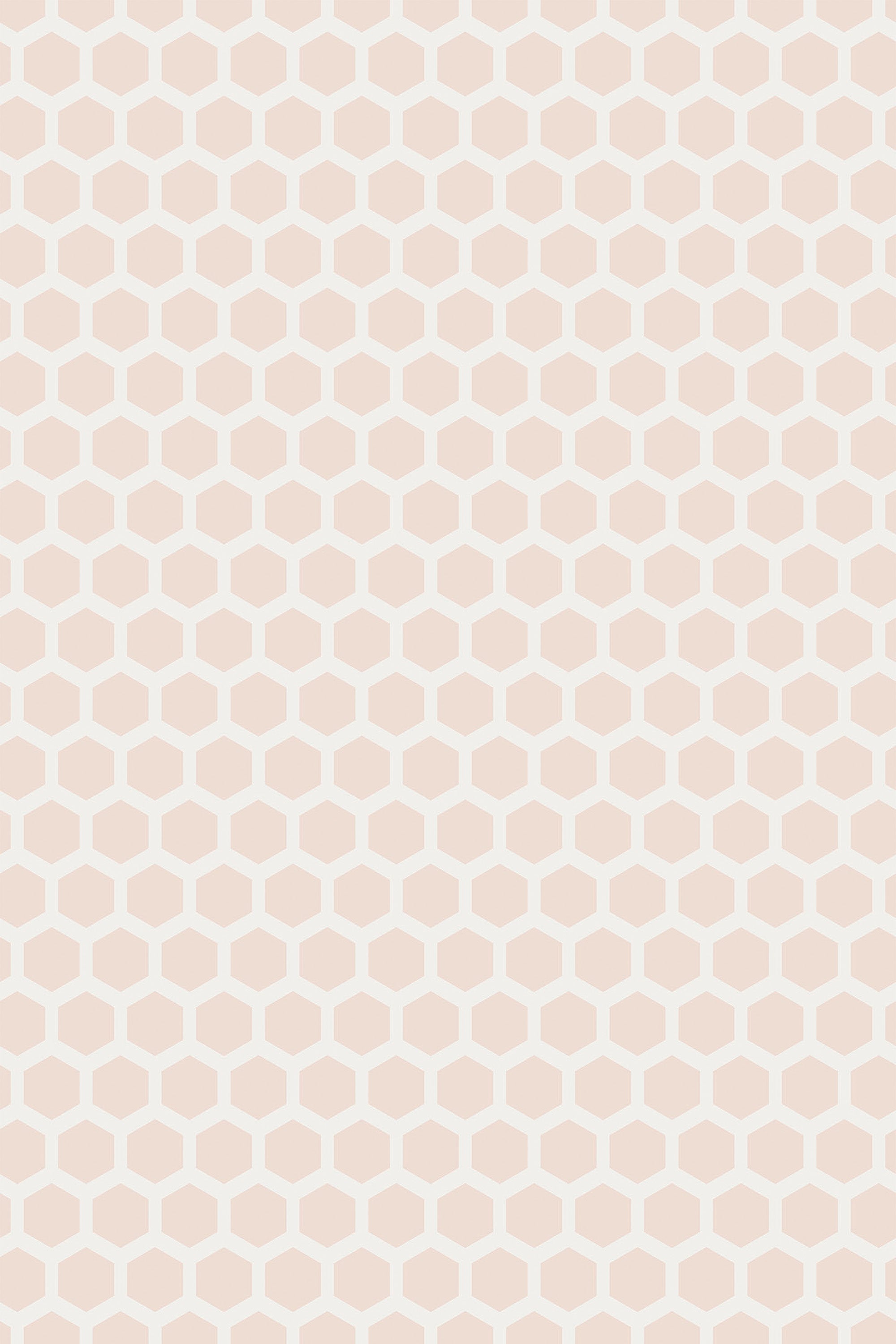 Hexagonal honeycomb pattern in neutral tones on a wallpaper, giving a subtle geometric touch to wall decor. Peel and stick removable wallpaper.
