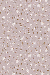 A repeating pattern of small, pinkish delicate flowers with brown stems and leaves on a muted background, suitable for home decor as a peel and stick removable wallpaper.