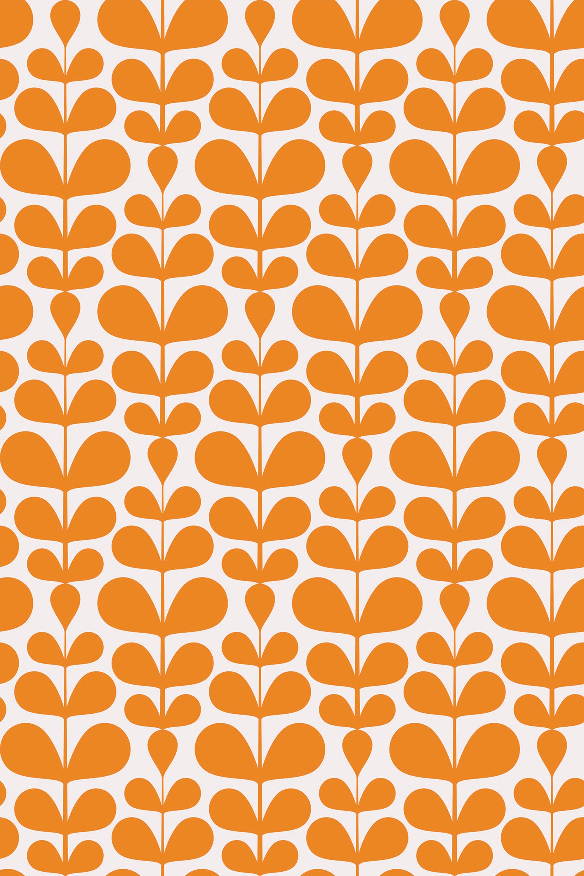 Orange and white Scandinavian-style geometric leaf pattern on a peel and stick removable wallpaper.