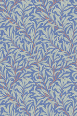 Blue background with white and orange elegant branch pattern, peel and stick removable wallpaper.