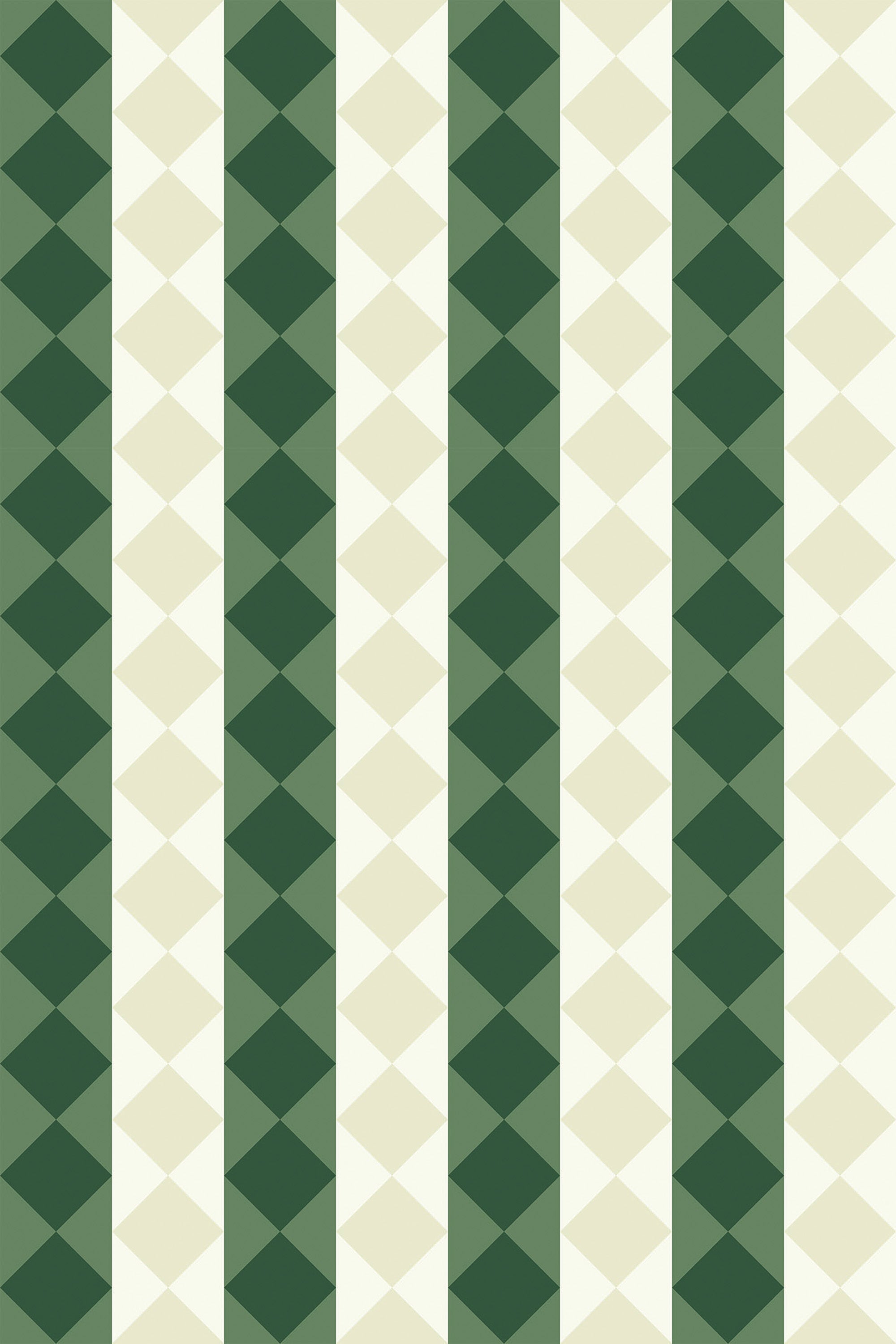 Green and beige geometric pattern with a vintage feel on peel and stick removable wallpaper.