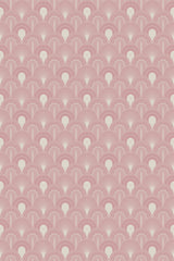 Elegant pink and white Art Deco inspired pattern with repeating fan-like motifs on peel and stick removable wallpaper.