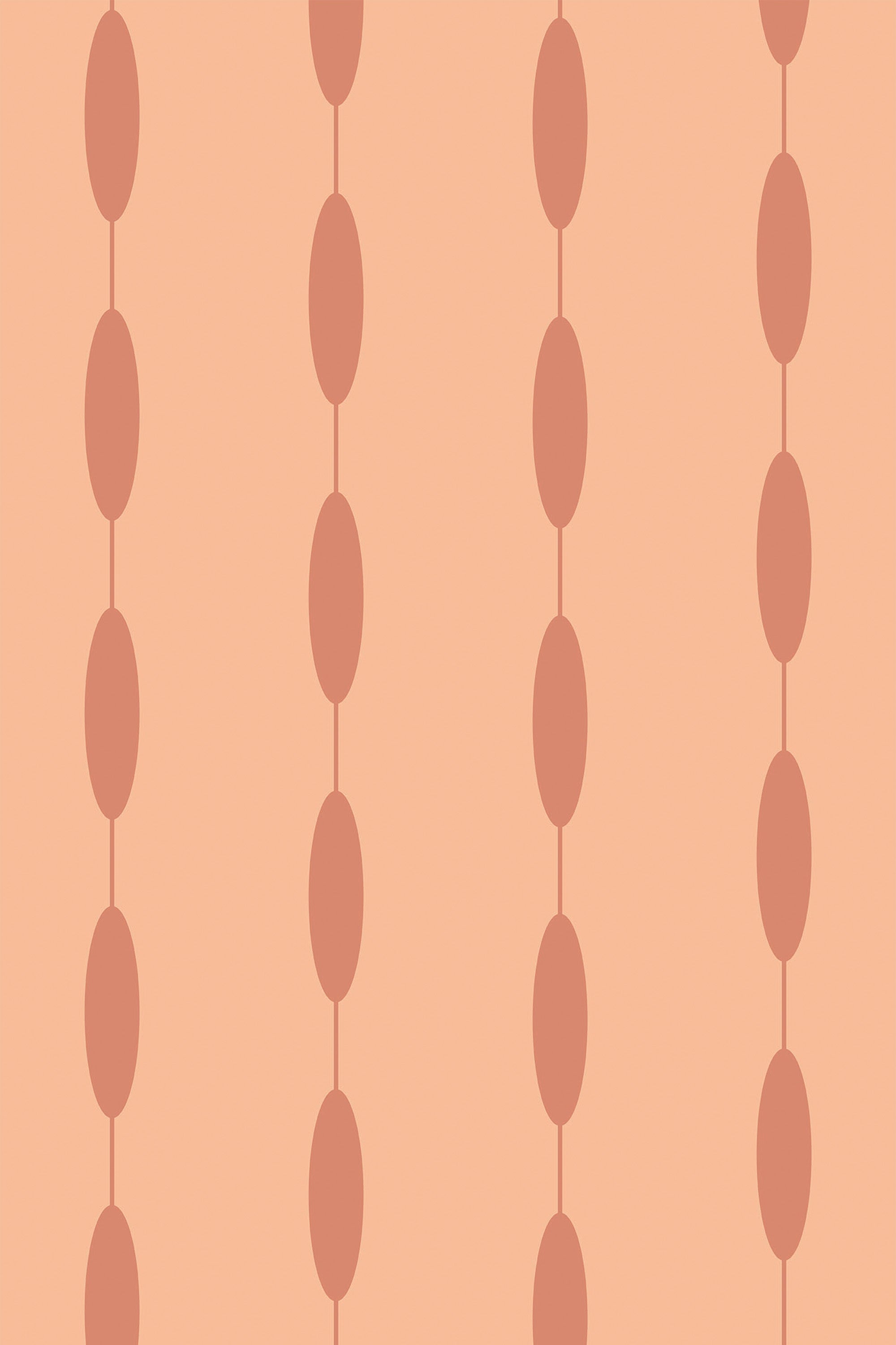 A seamless pattern of vertically aligned peach-colored ovals against a soft orange backdrop, described as Peachy Ovals peel and stick removable wallpaper.