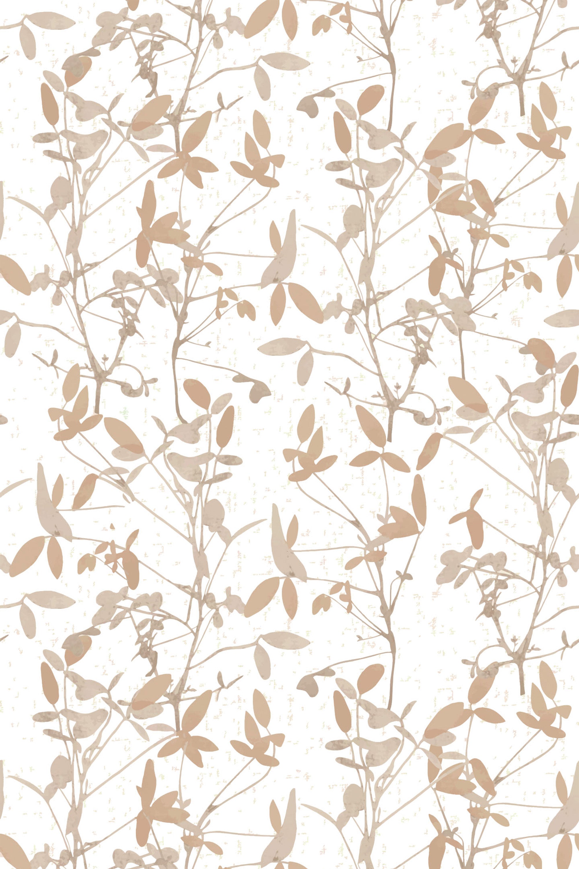 Neutral-toned floral pattern with delicate branches and leaves on an off-white background, peel and stick removable wallpaper.